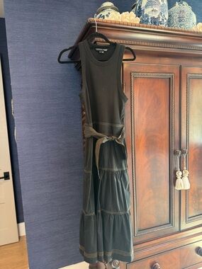 Veronica Beard Black Sleeveless Tiered Maxi Dress with Waist Tie